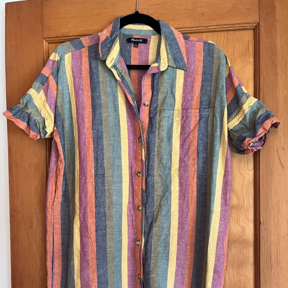 Madewell striped linen/cotton shirt dress